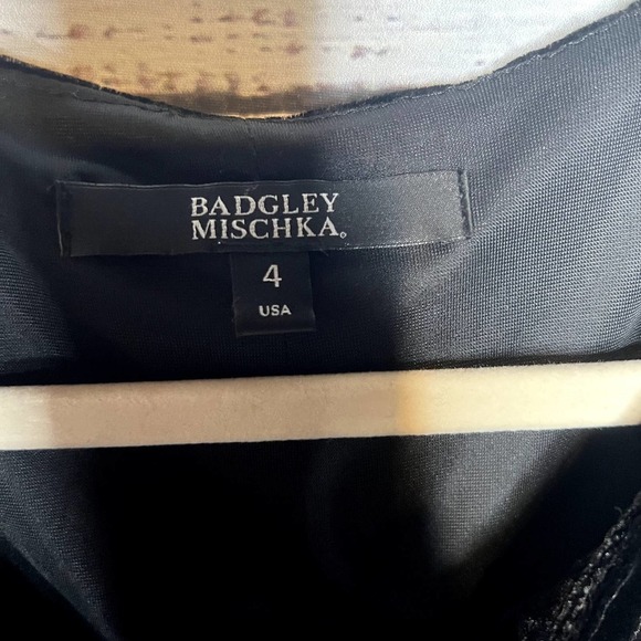 Badgley Mischka Black Silk Viscose Half Velvet Black Midi dress 4 - Picture 2 of 3